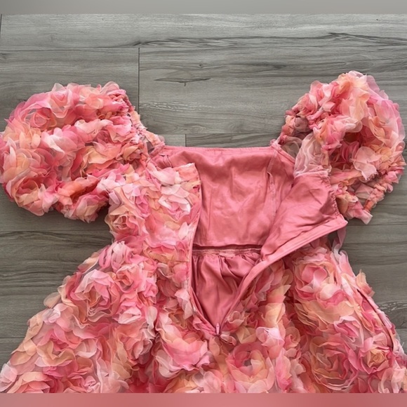 CES FEMME Dress Lace Ruffles Tule With Puff Sleeves Pink Size S - Picture 4 of 16